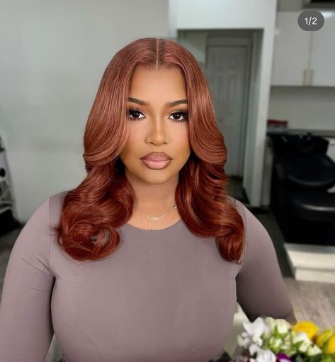 Red Brown Bob Black Women, Ginger Wig Hairstyles For Black Women, Red Brown Hair Color Black Women, Winter Hair Color Black Women, Auburn Color Hair, Red Hair Bob, Wig Hairstyles Ideas Black Women, Ginger Red Hair, Pink Hair Streaks