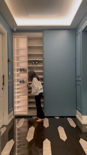 Luxury Shoe Rack Design, Shoe Cabinet Design Luxury, Full Height Shoe Cabinet, Shoes Cabinet Design, Bootility Room, Shoes Entrance, Bathroom Interior Design Luxury Modern, Shoe Rack Cabinet Design, Hidden Shoe Storage