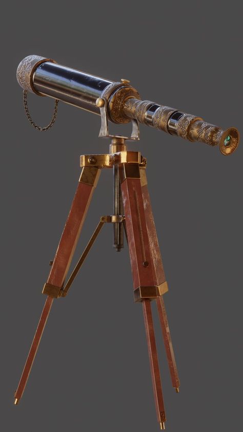 1800s telescope modeled in blender Telescope Concept Art, Wizard Telescope, Telescope Harry Potter, Telescope Reference, Star Telescope, Fantasy Telescope, Telescope Aesthetic, Vintage Telescope Aesthetic, Galileo Galilei Telescope