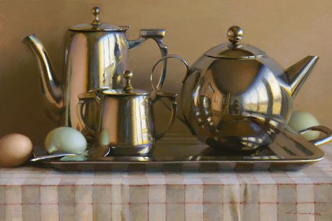 STILL LIFE | JEFFREY T. LARSON Jeffrey T Larson, Still Life Pictures, Still Life 2, Silver Tea Set, Still Life Photos, Still Life Oil Painting, Still Life Drawing, Realistic Paintings, Hyperrealism