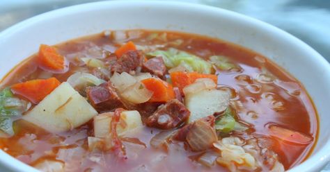 If there is one soup that represents Hawaii it would be the infamous Portuguese Bean Soup, a richly flavored ham broth kicked up several ... Portuguese Bean Soup Hawaii, Ham Broth, Portuguese Bean Soup, Ham Bone Soup, Ham Soup, Hawaii Food, Soups Stews, Hawaiian Food, Food Website