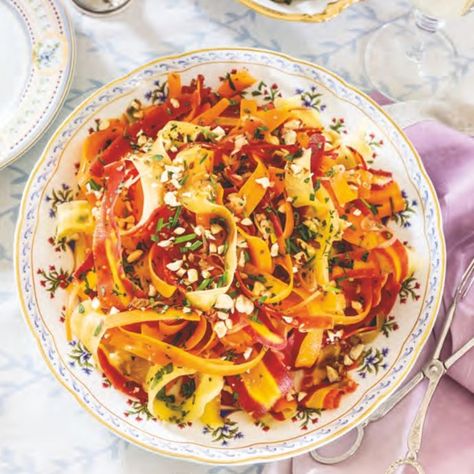 Shaved Carrot Salad Carrot Salad Recipes For Hormones, Carrot Salad Hormones, Carrot Rasin Salad, Shave Brussel Sprouts Salad, Smitten Kitchen Carrot Salad, Carrot Salad Recipes, Brunch Sides, White Balsamic, Rainbow Carrots