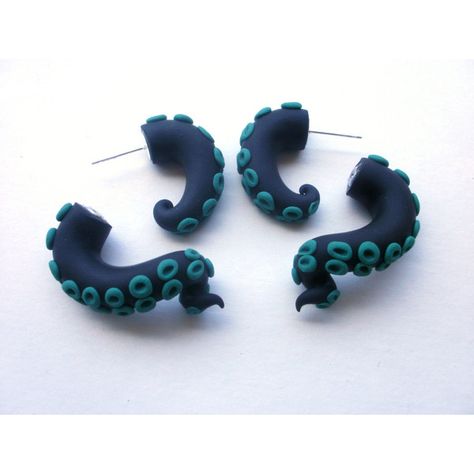 Green Octopus, Earrings Artificial, Octopus Earrings, Octopus Jewelry, 00 Gauge, Frog Crafts, Sea Monster, Fake Jewelry, Polymer Earrings