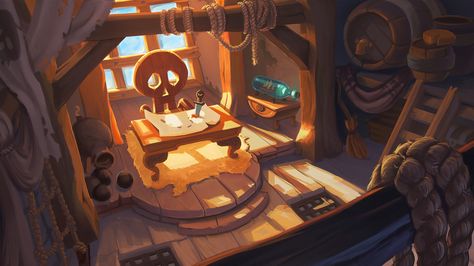 ArtStation - Pirate cabinet interior, Elena Zolotova Funny Drawings Sketches, Pirate House, Interior Concept Art, Cabinet Interior, Pirate Room, Idle Game, Bg Design, Pirate Art, Casual Art