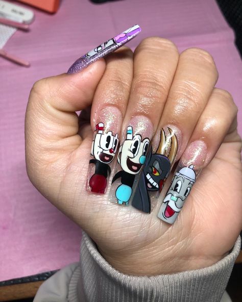 Cartoon Character Nails, Pokemon Nails, Men Nails, Character Nails, Anime Nail, Cute Halloween Nails, Anime Nails, Inspired Nails, Dope Nail Designs