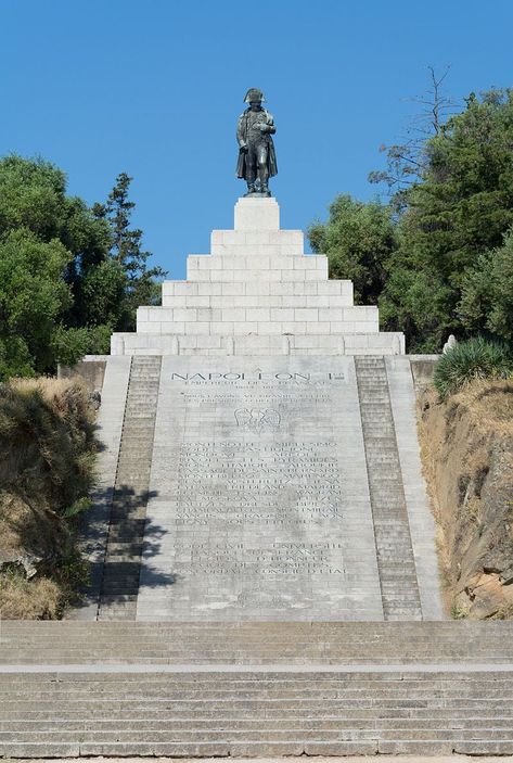 The Monument of Napoleon Bonaparte in the Austerlitz Square (Ajaccio, Corsica) has a leaning Stele where his Victories are engraved. Ajaccio Corsica, Military Artwork, Napoleon Bonaparte, Wikimedia Commons, Victorious, Monument, Statue, France, Square