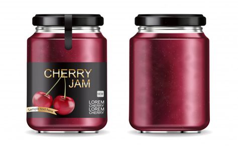 Jam Bottle, Jam Packaging, Cherry Jam, Vector Food, Fruit Jam, Premium Vector, Jam, Cherry, Packaging