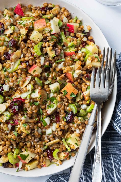 Wheat Berry Salad Recipes, Salad Dairy Free, Wheat Berry Recipes, Berry Salad Recipe, Honey Mustard Chicken Thighs, Wheat Berry Salad, Wheat Berry, Sweet Apples, Simple Vinaigrette