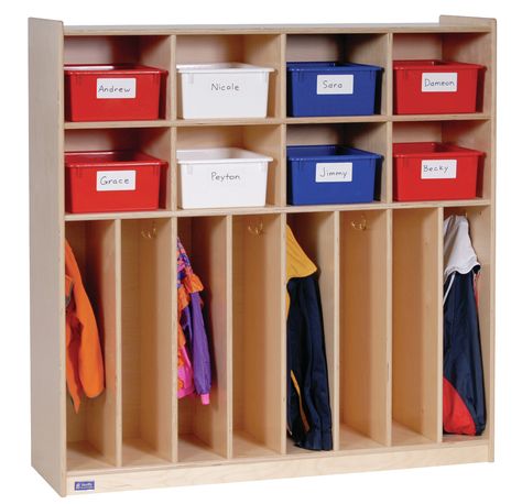 Preschool Cubbies, Kids Locker, Toddler Coat, Clear Bins, Classroom Storage, Kids Dressers, Classroom Furniture, School Furniture, Backpack Storage