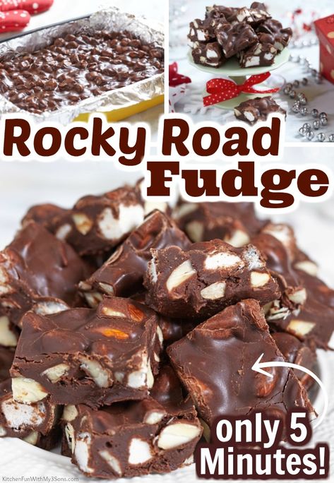 Easy Rocky Road, Chocolate Eggnog, Holiday Fudge Recipes, Marshmallow Fudge, Rocky Road Fudge, Holiday Candy Recipes, Holiday Fudge, Homemade Fudge Recipes, Microwave Fudge