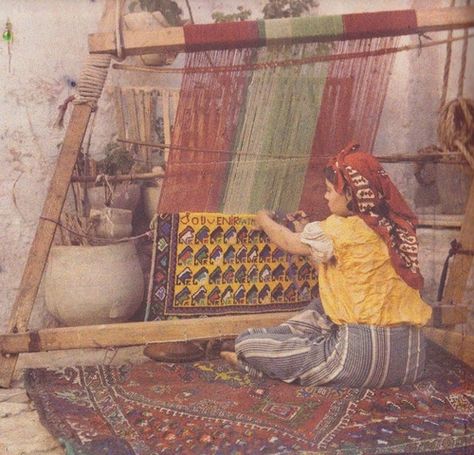 #algeria rug weaving Carpet Photography, Folk Dress, Weaving Loom, Woman Weaving, Traditional Weaving, Colour Photograph, World Cultures, Carpet Runner, Persian Carpet