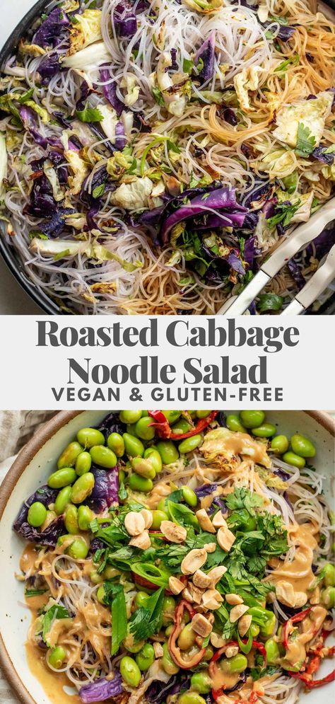 These roasted cabbage noodle salad bowls are easy make and a delicious way to get in more nourishing veggies. Cabbage Noodle Salad, Vegan Noodles Recipes, Cabbage Bowl, Cabbage And Noodles, Bowl Of Noodles, Cabbage Salad Recipes, Roasted Cabbage, Vegan Salad Recipes, Salad Recipes For Dinner