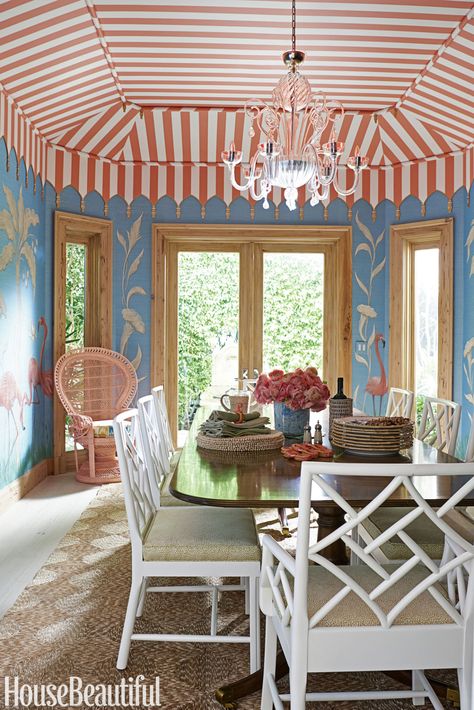 Dining Room  - HouseBeautiful.com hand painted walls create a cheerful coastal floridian feel/gjj Tent Room, Color Palette Living Room, The Dining Room, Florida Home, Dining Room Design, Cool Rooms, Contemporary Furniture, Rug Design, Palm Beach