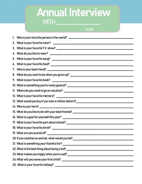 interview questions to ask your kids every year | free printable Question To Ask Your Sister, Kids Interview Questions, Family Interview Questions, Interview Questions For Friends, Questions To Ask Your Sister, Questions To Ask Your Kids, Birthday Interview, Interview Questions To Ask, Kids Questions