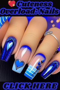 Light Color Nail Ideas, Blue Valentines Day Nails, Cute Round Nails, Blue Valentine Nails, Pink Nail Art Designs, Fancy Nails Designs, Blush Nails, Pretty Nail Art Designs, Dope Nail Designs