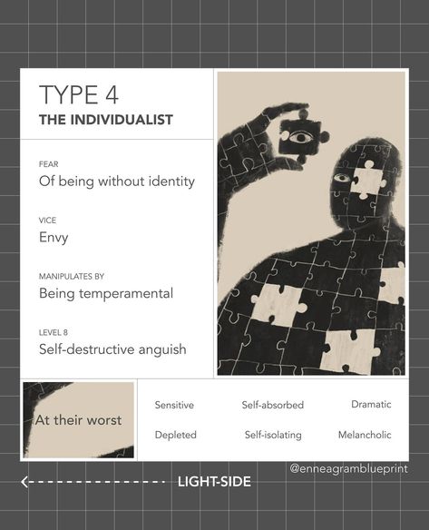 The path to becoming our best selves is actually to recognize and come to terms with our shadow sides. It is only then that we can begin to work on reducing our unhealthy tendencies and become our best selves! Today we take a look at Types 2, 3, and 4. . . . . . . . . . . #enneagram #personality #shadowwork #psychology #personalitytypes 5w6 Enneagram, Enneagram Type 4, Enneagram Type 5 Wing 4 Intp, Enneagram Matches, Enneagram 7w6 Vs 7w8, Enneagram Type 9 Self Preservation, Type 4 Enneagram, Enneagram 3, Enneagram 4w5 Memes