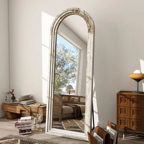 71"X30" Arched Full Length Mirror with Stand Solid Wooden Framed Floor Mirror Fu Framed Floor Mirror, Full Length Mirror With Stand, Arched Full Length Mirror, Full Length Mirror Stand, Mirror With Stand, Cottagecore Home, Full Body Mirror, Solid Wood Flooring, Body Mirror