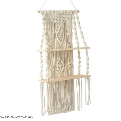 Macrame Wall Hanging Plant Decor Shelf Indoor Outdoor - Temu Macrame Wall Hanging Shelf, Macrame Hanging Shelf, Wall Hanging Shelf, Macrame Shelf, Boho Macrame Wall Hanging, Macrame Tapestry, Wall Hanging Shelves, Vintage Room Decor, Rope Weave