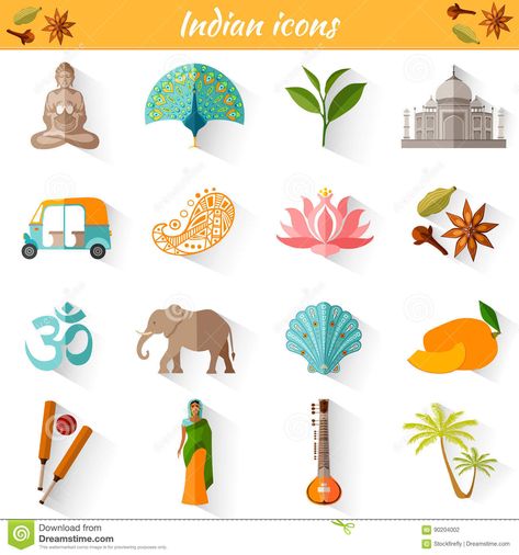 Indian Icons Illustration, Indian Symbols India, Indian Elements Illustration, India Decoration Indian Style, Indian Design Elements, Snacks For Dogs, India Illustration, Indian Elements, Indian Logo