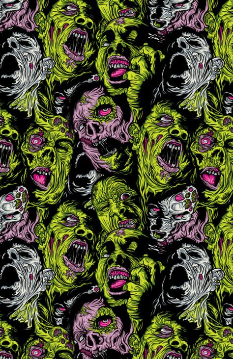 zombiebacons:Zombie repeating pattern Zombie Wallpaper, Scary Wallpaper, Monster Face, Trippy Wallpaper, Halloween Wallpaper Iphone, Wow Art, Freddy Krueger, Halloween Backgrounds, Wallpaper Phone