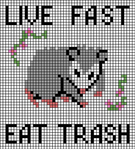 Possum Alpha Pattern, Pattern Tapestry Crochet, Simple Crochet Alpha Pattern, Alpha Cross Stitch Patterns, Free Alpha Patterns, Funny Crochet Tapestry, Pixel Grids For Crochet, Crochet Grid Patterns Small Simple, Crochet Tapestry Alpha Pattern