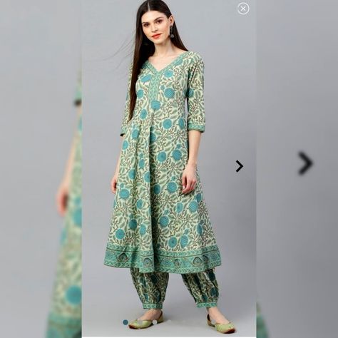 SUMMMER COLLECTION: Anarkali kurti with Afghani salwar Kurti With Afghani Salwar, Afghani Salwar Suit Design, Afghani Suits Salwar Kameez, Afghani Salwar Design, Afgani Salwar Suit, Afghani Salwar Suit, Afgani Salwar, Afghani Suit, A Line Kurti Designs