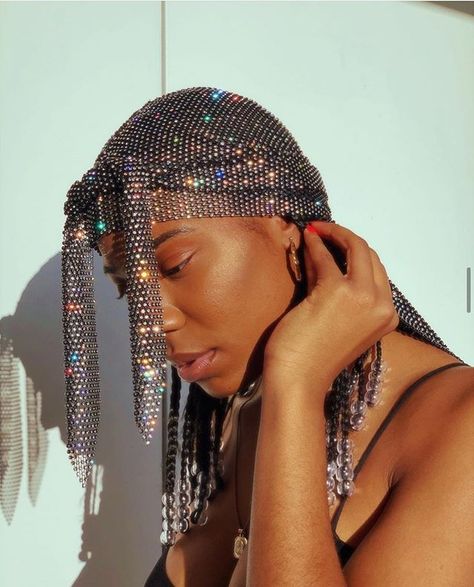 Sparkle #fashion #headwrap #blackgirlmagic #blackgirlsrock Soulaan Culture, S Waves, Styled Hair, Painting References, Cheap Hair Products, Rhinestone Fashion, Head Wrap Scarf, Crystal Headband, Signature Hardware