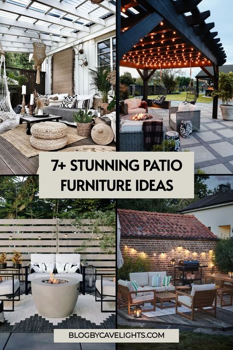 7 patio furniture ideas Patio Outside Master, Back Porch Layout Ideas, Arranging Patio Furniture Layout, Rectangular Patio Layout Ideas, Large Deck Furniture Layout, Deck Furniture Ideas Layout, Patio Layout Ideas Furniture Arrangement, Patio Gazebo Ideas, Cozy Patio Furniture