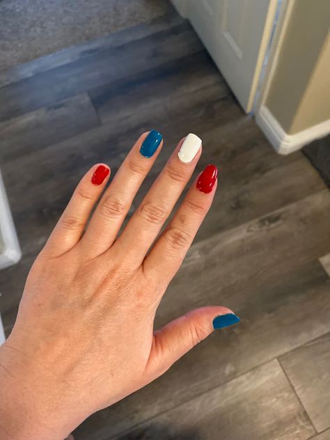 Red Blue And White Nails, Red White And Blue Nails Short, Red White And Royal Blue Nails, Blue Red And White Nails, Red White And Blue Nails Simple, Diy Red White And Blue Nails, 4th Of July Nails Simple, Red And Blue Nails, Nails Red White And Blue