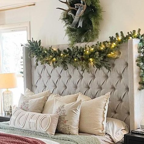 Emily Schmidt Riddle | KY Decorator + Cozy Vintage Home Inspo on Instagram: "✨Cozy Christmas Bedroom in 4 easy steps!✨ COMMENT BED below for all the links! We love Christmas bedrooms in this house- there’s nothing more magical! Here’s how you can make your own in 4 easy steps: 1. Add a prelit garland over your headboard or bed! 2. Add 1-2 pencil Christmas trees (comment TREE below for the ones I use which are my FAVORITE and so budget friendly)- these will fit anywhere, even the tightest of spaces! 3. Add some Christmas bedding- a heavier quilt, festive pillows, and a chunky knit throw 4. Add wreaths over the bed, on the wall, or on a mirror! #gatheredlivingholiday #gatheredlivinghome . . . . #christmasdecorreels #decorreels #christmasreels #christmasdecor #christmasdecortips #christmasde Pencil Christmas Tree, Christmas Bedding, Over The Bed, Chunky Knit Throw, Christmas Bedroom, Schmidt, Cozy Christmas, Christmas Garland, Easy Step