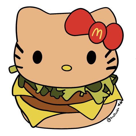 Cute Mcdonalds Drawing, Mad Hello Kitty, Mcdonalds Drawing, Hello Kitty Mcdonalds, Cartoon Food, Japanese Characters, Bob Ross, Reference Poses, Art Reference Poses