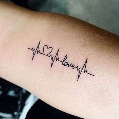 Life Line Heartbeat Tattoo With Name, Love Name Tattoo Design, Life Line Tattoo Heart, Life Line Tattoo With Name, Life Line Heartbeat, Life Line Tattoo, Heart Monitor Tattoo, Husband Name Tattoos For Women, Heartbeat Tattoo With Name