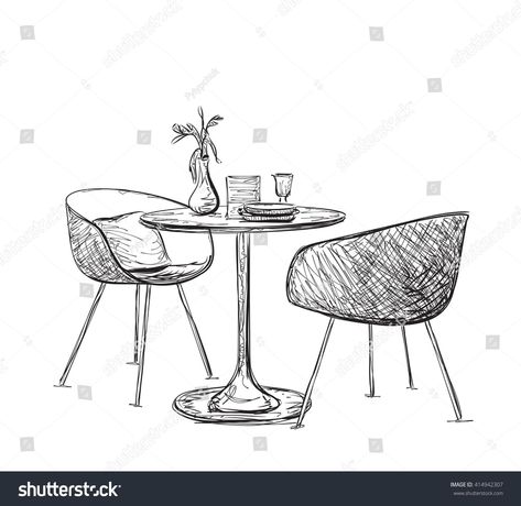 Room Sketch, Table Sketch, Table Drawing, Interior Design Sketchbook, Drawing Furniture, Chair Drawing, Furniture Sketch, Furniture Design Sketches, Autocad Blocks