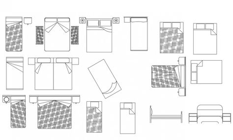 Detail Elevation of single and double bed 2d view CAD furniture blocks autocad file Bed Top View, Bed Blocks, Bed Unit, Drawing Block, Cad Blocks, Autocad Drawing, Types Of Furniture, Cad Drawing, Front Elevation