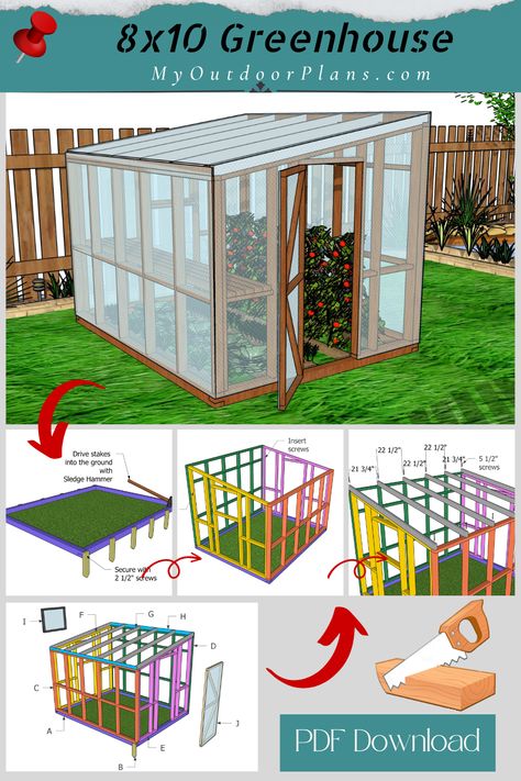 Lean To Greenhouse Plans, 8x10 Greenhouse, Pavilion Plans, Raised Garden Bed Plans, Lean To Greenhouse, Woodwork Ideas, Green Houses, Small Greenhouse, Greenhouse Plans