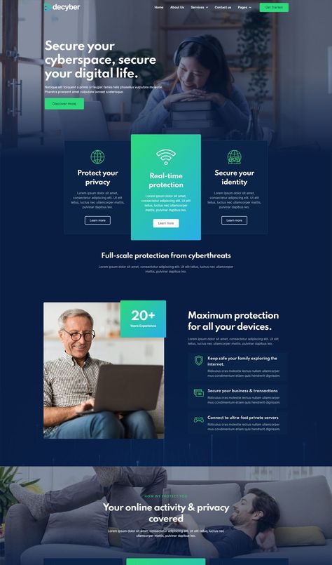 Cyber Security Services Elementor Template Kit Cybersecurity Website Design, Corporate Website Design, Best Website Design, Webdesign Inspiration, Website Security, Ui Design Website, Corporate Website, Landing Page Template, Webpage Design