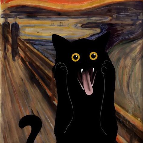 Scream Funny, Scream Painting, Black Cat Poster, Pictures For Bedroom, Bahasa China, Scream Art, World Famous Paintings, Funny Black Cat, Sunflower Canvas