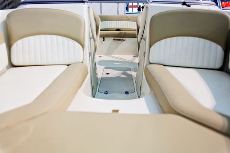 Interior of Luxurious Boat | All Vinyl Fabrics Boat Interior Design, Boat Supplies, Boat Upholstery, Marine Upholstery, Boat Restoration, Cruiser Boat, Upholstery Repair, Boat Cleaning, Boat Ideas