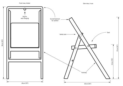 Drawing of Step Mini step stool / folding chair Dark Closet, Empty Rooms Interior, Wooden Folding Chairs, Foldable Furniture, Essential Woodworking Tools, Design House Stockholm, Cnc Furniture, Furniture Design Chair, Reupholster Furniture