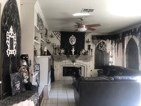 Gothic Trailer Home, Bedroom White Furniture, Gothic Tiny House, Dark Academia Interior, Goth Room, Gothic Decor Bedroom, Gothic Bedroom, Bedroom White, Dark Home Decor