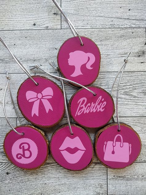 Wood Slice Ornaments, Barbie Inspired, Pink Barbie, Wood Slice Ornament, Holiday Christmas Tree, Light Coat, Christmas Ornament Crafts, Ornament Crafts, Wood Slices