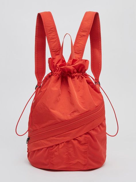 Drawstring Bags, Playful Nylon Backpack, Funky Bags, Backpack Design, Red Nylon Backpack, Red Nylon Bag With Zipper Pocket, Nylon Bag With Multiple Pockets For On-the-go, On-the-go Nylon Backpack With Removable Pouch, Mountain Wear