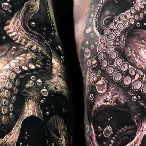 Underwater Tattoo, Browning Tattoo, Black Mass, Realism Tattoo, Dark Art, Realism, Skull Tattoo, Octopus, Tattoo Artists