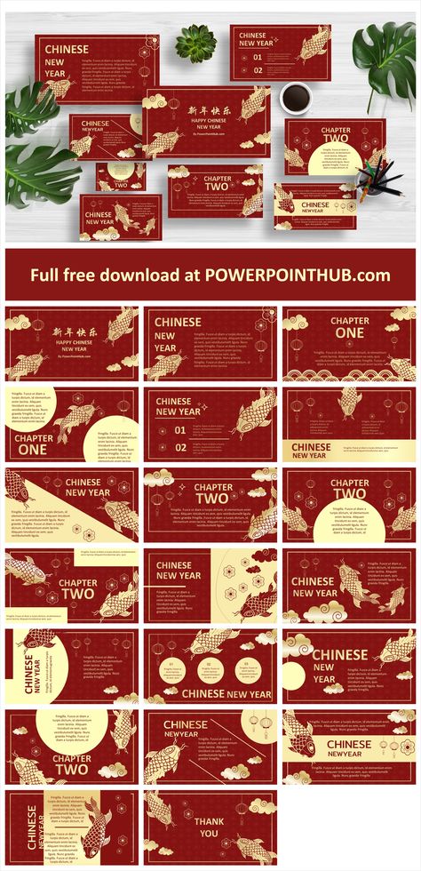 Free 春节 Chinese new year PowerPoint Template is designed with red and gold color that are colors of luck for Chinese people. Let's enjoy and celebrate. Chinese New Year Card Design 2023, Chinese Powerpoint Design, Chinese Ppt Template, Chinese Presentation Design, Chinese New Year Color Palette, New Year Creative Post, Red Powerpoint Template, Gold Powerpoint, Chinese New Year Template