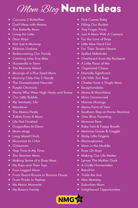 Generate some of the best mommy and mom blog name ideas with the mom blog name generator. You'll see some catchy mom blog names, single mom blog names and some other good blog names for moms.  #momblog #momblognames #momblognameideas #momblognamelist #momblognameslist #mummyblog #momblogging #mummyblogging #lifestyleblogging #momblogs #motherblog #blognamesformom #momblognamelist #listofmomblognames #mummybloggingnames #motherbloggingnameideas #momblognamegenerator #momblognamegeneratorideas Mom Vlog Idea, Instagram Bio Mom Ideas, Mom Youtube Channel Ideas, Beauty Channel Name Ideas, Mommy Instagram Bio Ideas, Food Bussines Idea, Cute Gmail Names, Mom Blog Name Ideas, Mom Contact Names