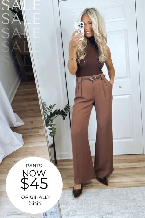 Stylist High Waisted Pleated Wide … curated on LTK Monochromatic Brown Outfit, High Waisted Outfit, Hair Stylist Outfit, High Waisted Slacks, Work Attire Women, Fall Workwear, Business Professional Outfits, Stylist Outfit, Outfit Work