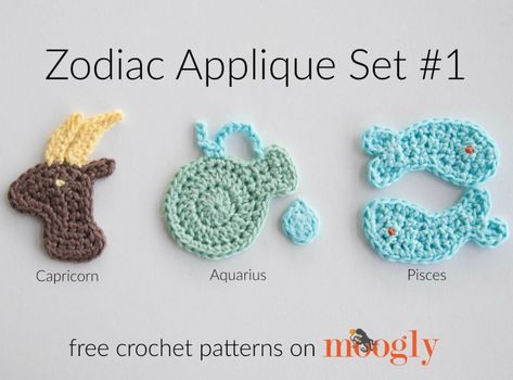 Crocheted Appliques, Crochet Tarot, Aquarius And Pisces, Crochet Baby Sweater Pattern, Crochet Applique Patterns Free, Crochet Appliques, Miniature Crochet, Baby Sweater Patterns, All Free Crochet