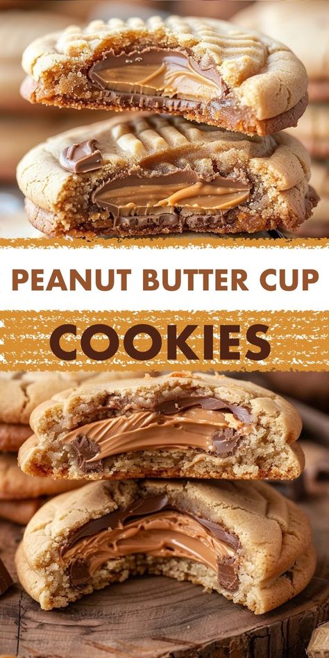 Enjoy my Peanut Butter Cup Cookies recipe--a mouthwatering delight for you who adores rich taste of peanut butter blended with smooth chocolate. The cookie are stuffed with a whole peanut butter cup, creating a center that complements the crunchy exterior. Great suit for parties, special treats, or a cozy night in. What You'll Get: - Scrumptious Flavor: Each bite offers a burst of peanut butter and chocolate, a favorite combo for many. - Easy Instructions: Our foolproof steps ensure anyone can r Prize Winning Cookies, Easy Treat Ideas, Fun Snacks To Make With Kids, What To Make With Stuffing, Bakery Treats Ideas, Reese’s Peanut Butter Cup Cookies, Winter Dessert Ideas, Fun Cookies To Make, Pretzel Dessert Recipes