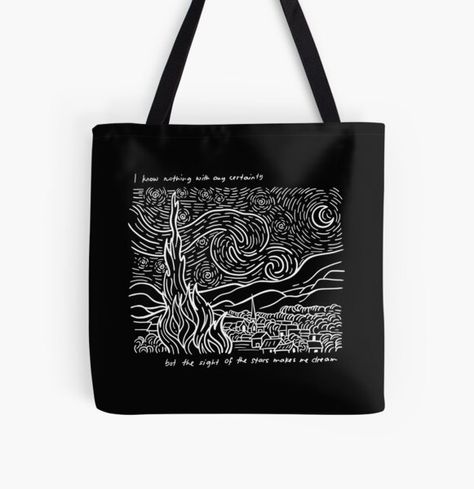 Vincent Van Gogh Starry Night Line Art Design Black and White • Millions of unique designs by independent artists. Find your thing. Starry Night Line Art, Black Tote Bag Painting Ideas, Black Tote Bag Design Ideas, Black Tote Bag Design, Vincent Van Gogh Starry Night, White Tote Bag, Line Art Design, Art Tote Bag, Starry Night Van Gogh