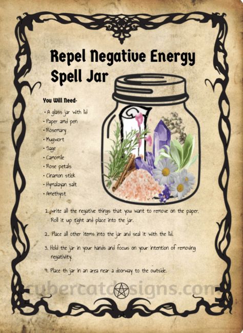 Energy Spell Jar, Negative Energy Spell, Energy Spell, Repel Negative Energy, Witchcraft Spells For Beginners, Jar Spells, Spells For Beginners, Wiccan Magic, Magic Spell Book